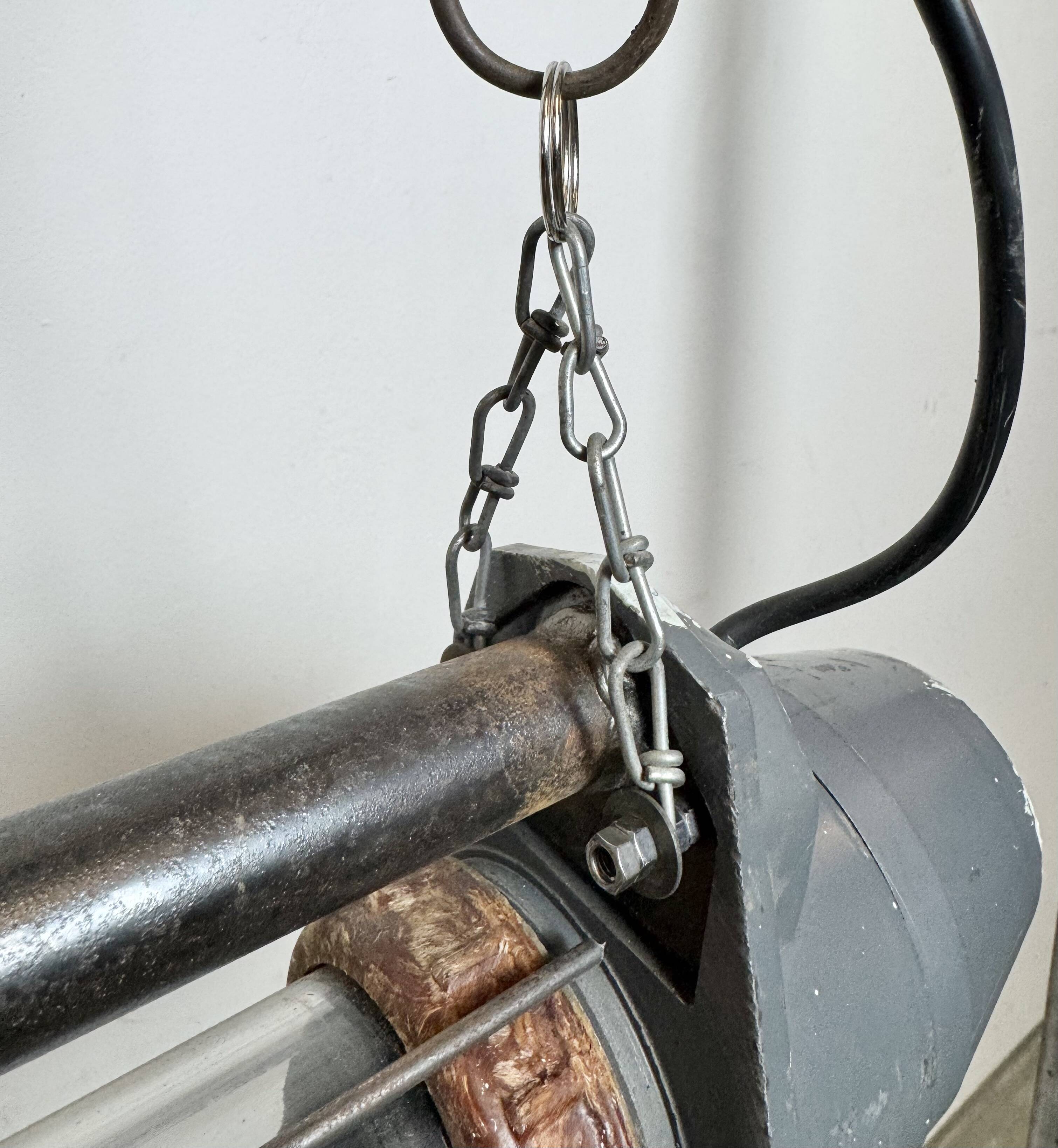 Large Grey Soviet Industrial Hanging Tube Light, 1970s