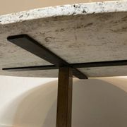 Oval coffee table in the style of Florence Knoll, marble/travertine top, piece.