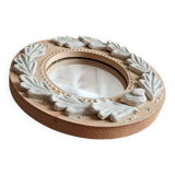 Miroir en grès roux et blanc, feuilles de chêne