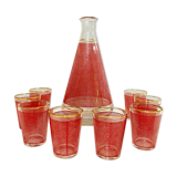 Set red liquor 1 carafe + 8 glasses Bvb France -retro cuisine vintagz