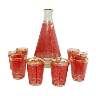 Set red liquor 1 carafe + 8 glasses Bvb France -retro cuisine vintagz