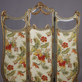 Louis XV style screen with three sheets in molded wood and embroidered fabrics