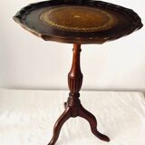 Tripod side table wine table in mahogany and vintage leather