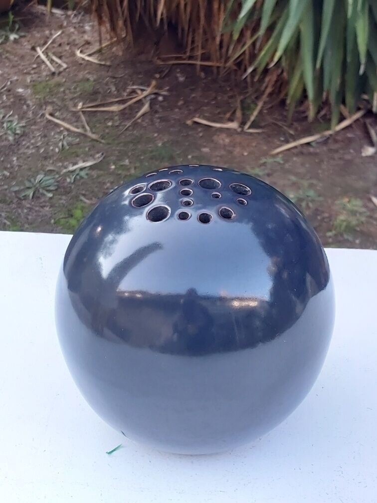 Signed ceramic flower-picker ball