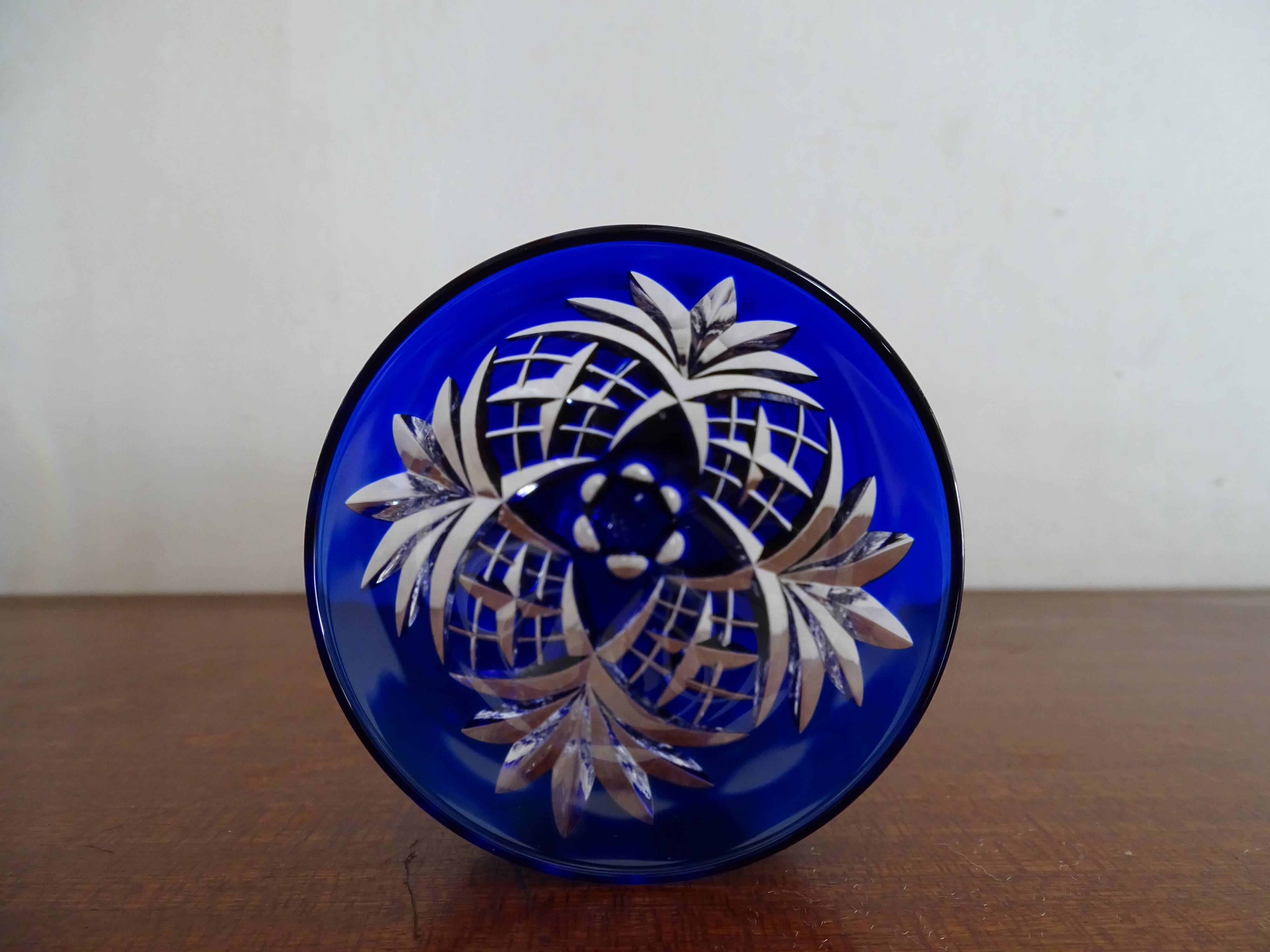 6 Roemer Saint Louis wine glasses in colored lined cut crystal signed