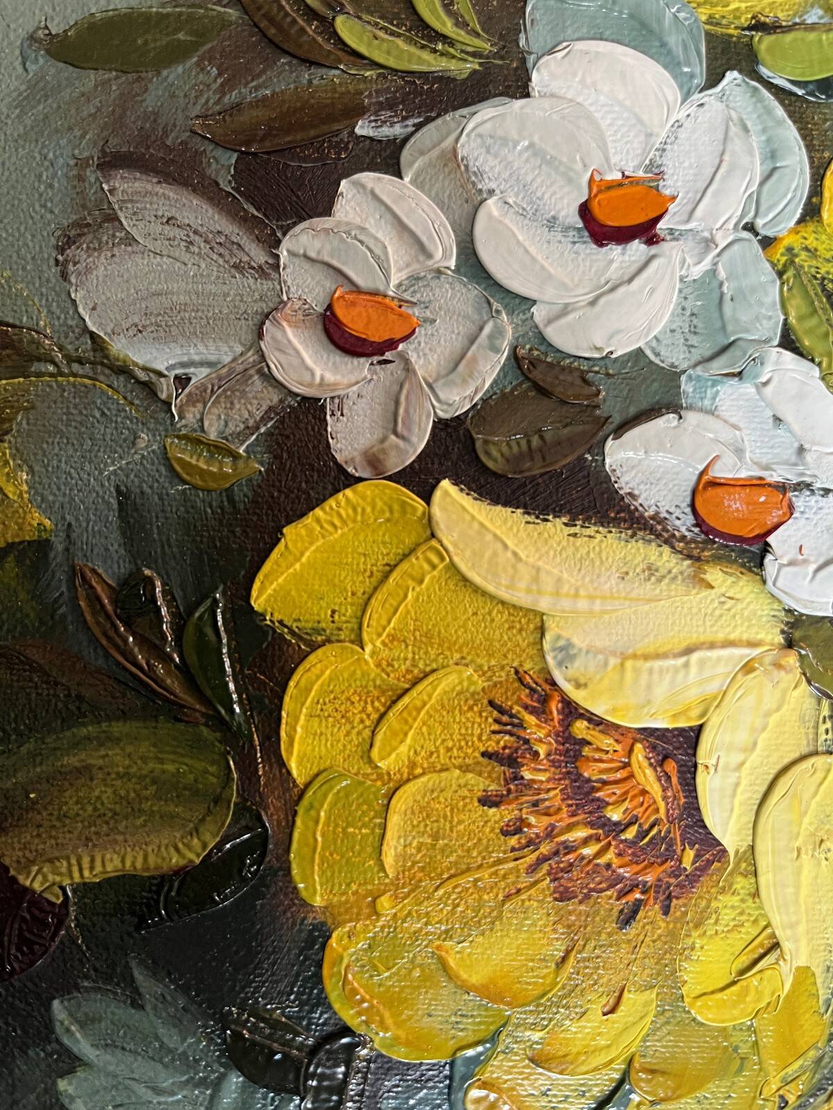 HST painting "Bouquet of flowers in a vase" signed + cadere ec. XX°