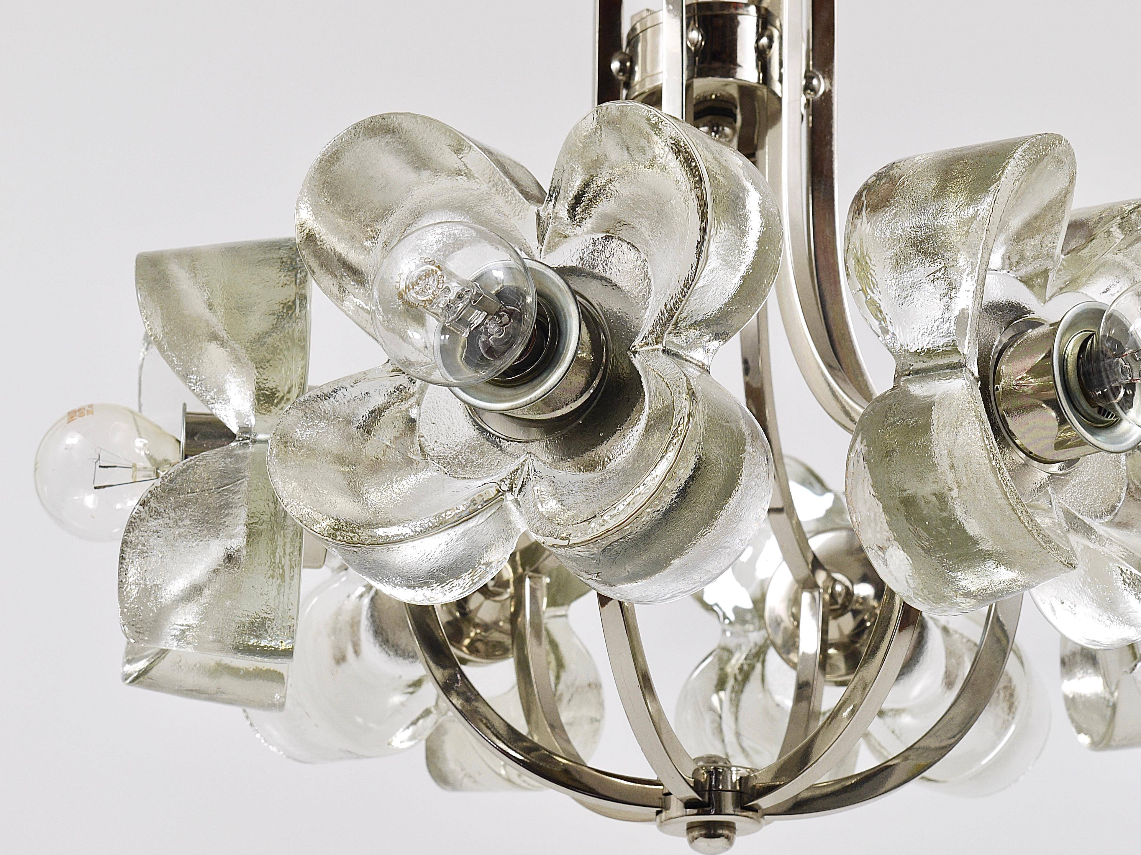 Crystal Glass Flower Pendant Light in Kalmar Style by Sische, Germany, 1970s