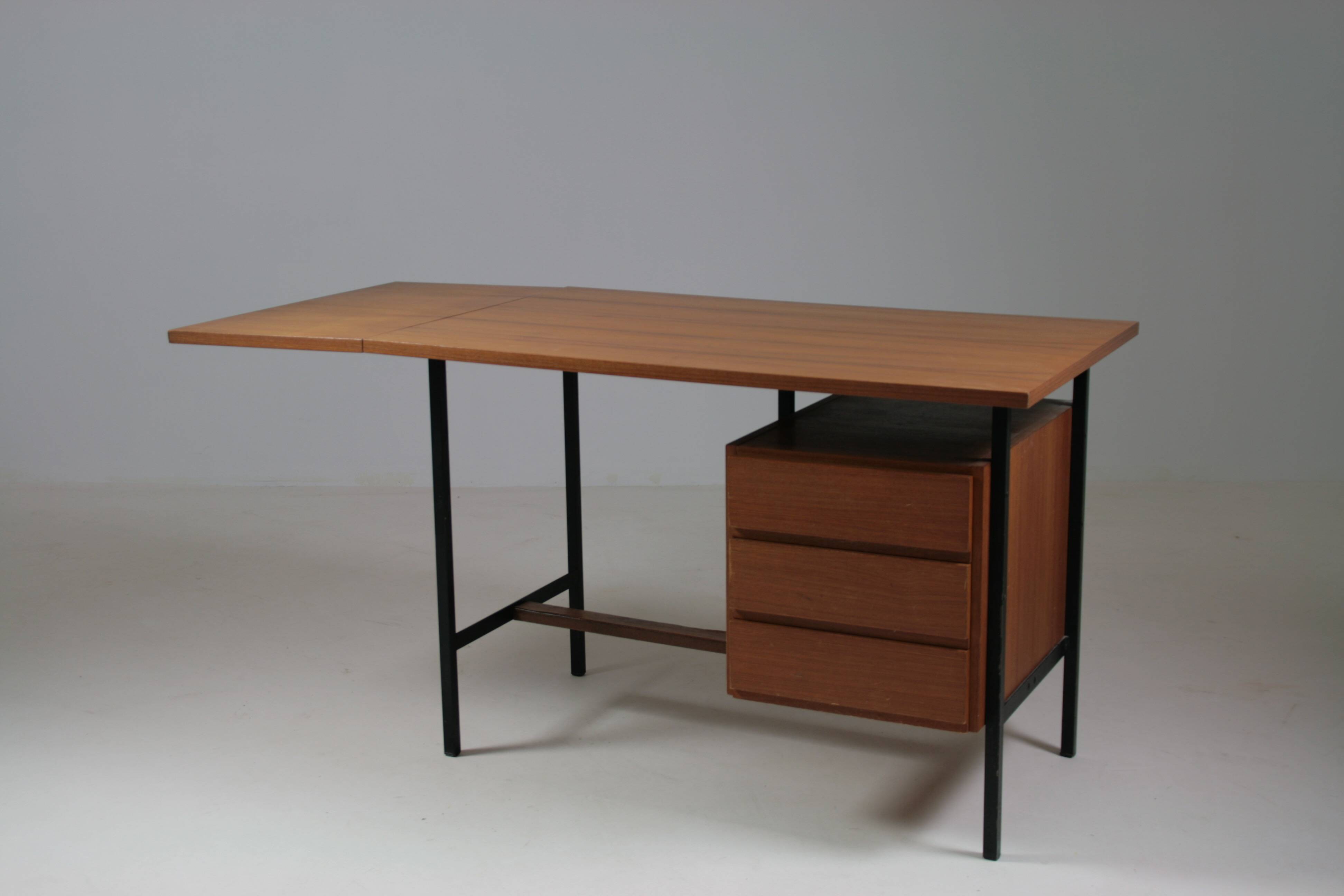 French modernist desk in wood and metal, 1950s