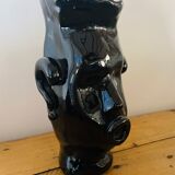 Vase anthropomorphe céramique émaillée noire forme visage femme signé R. Delarue