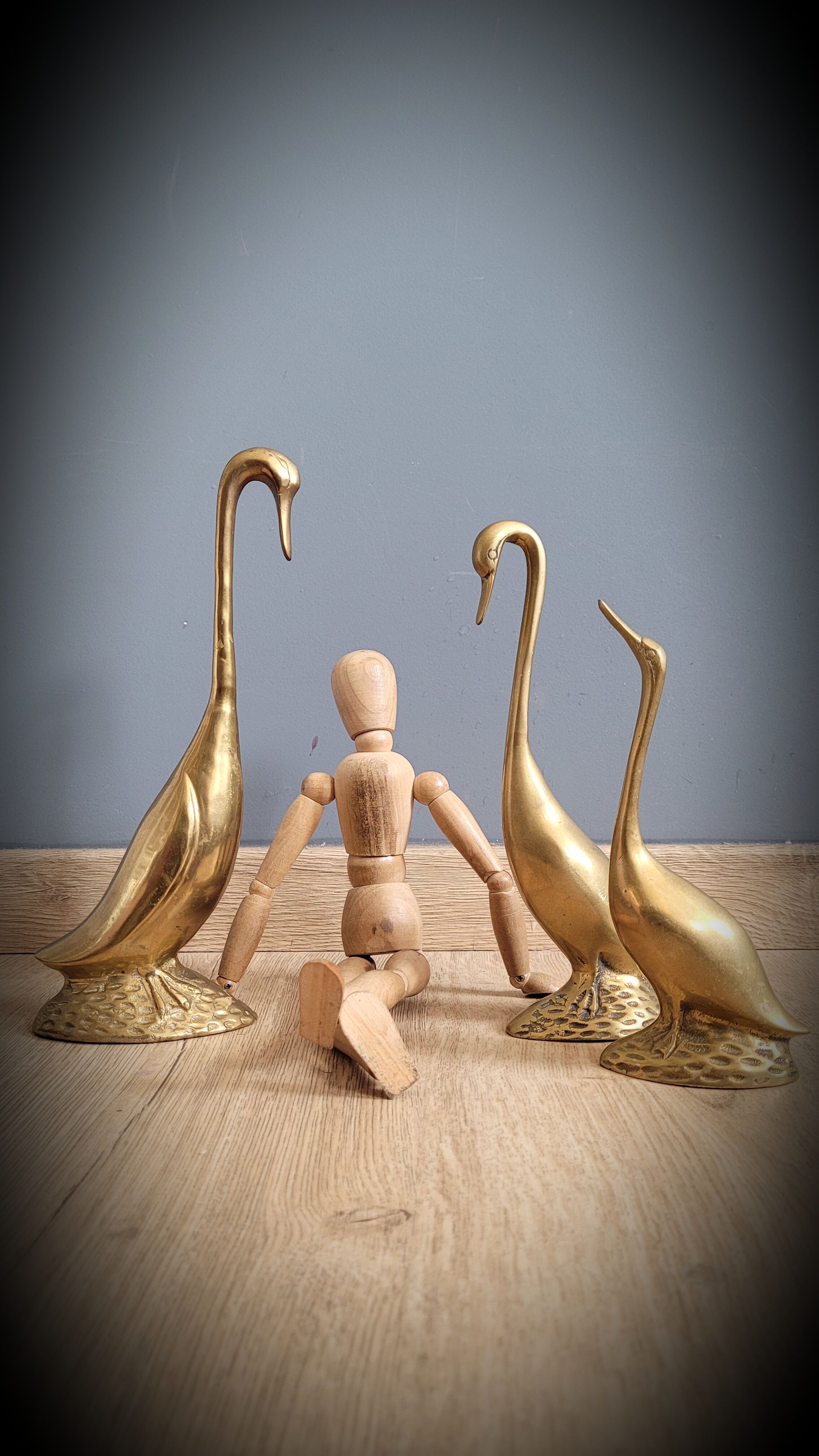 Trio of brass geese