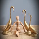 Trio of brass geese