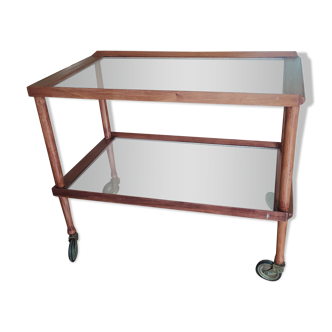 Vintage 1950s rolling table attributed to Cesare Lacca, wood and glass.