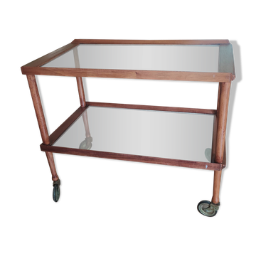 Vintage 1950s rolling table attributed to Cesare Lacca, wood and glass.