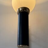 Pair of vintage wall lights, opaline brass and matte black metal, France, 1950