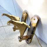 Pair of Bronze flower wall lamps, 1970s