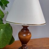 Small table lamp foot turned wood, unbleached lampshade - vintage
