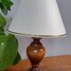 Small table lamp foot turned wood, unbleached lampshade - vintage