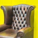 Vintage Brown leather chesterfield wingback armchair