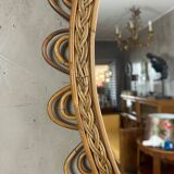 Ensemble miroir et console en bambou et rotin