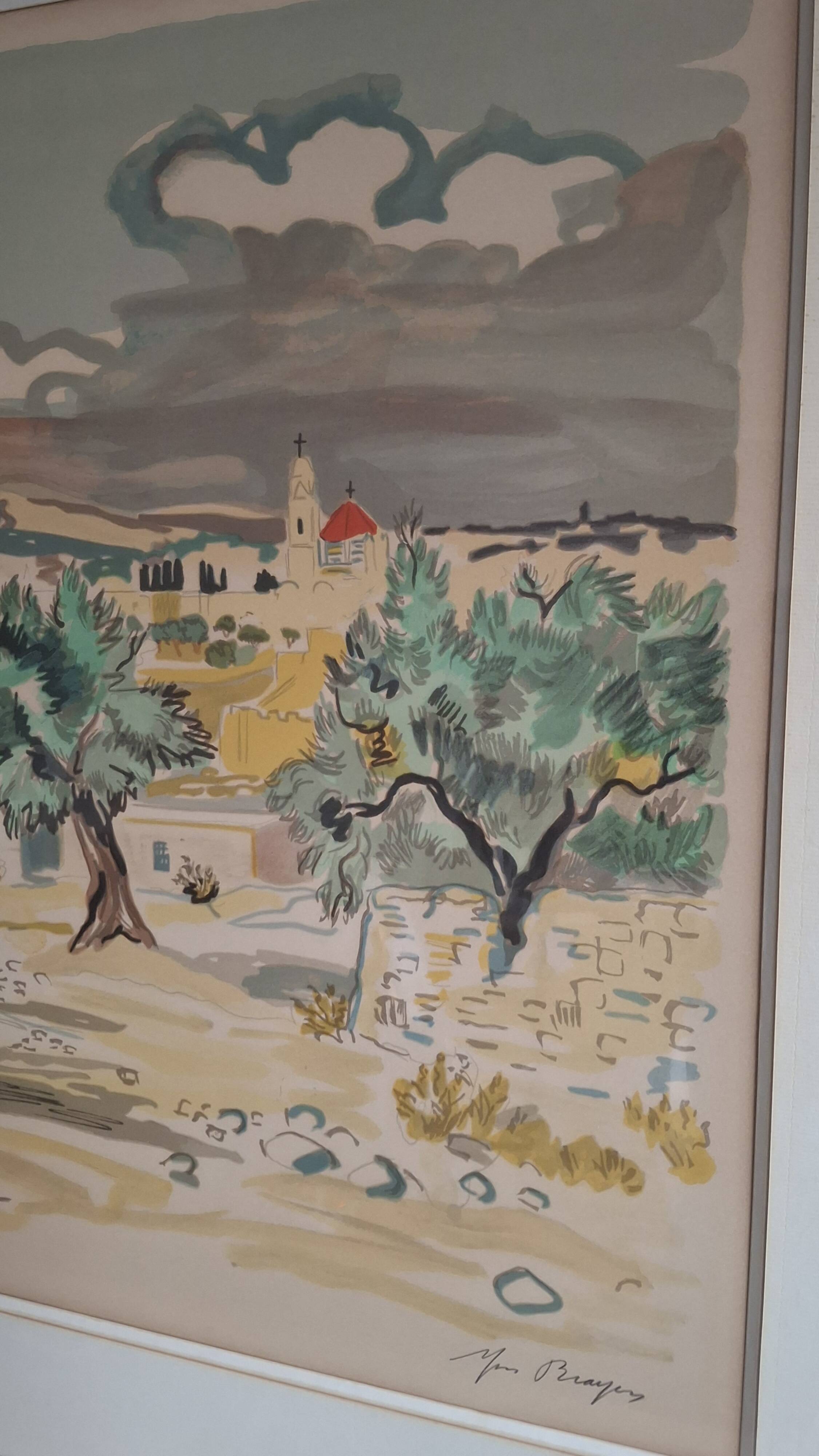 Large lithograph signed by Yves Brayer. Provençal landscape.