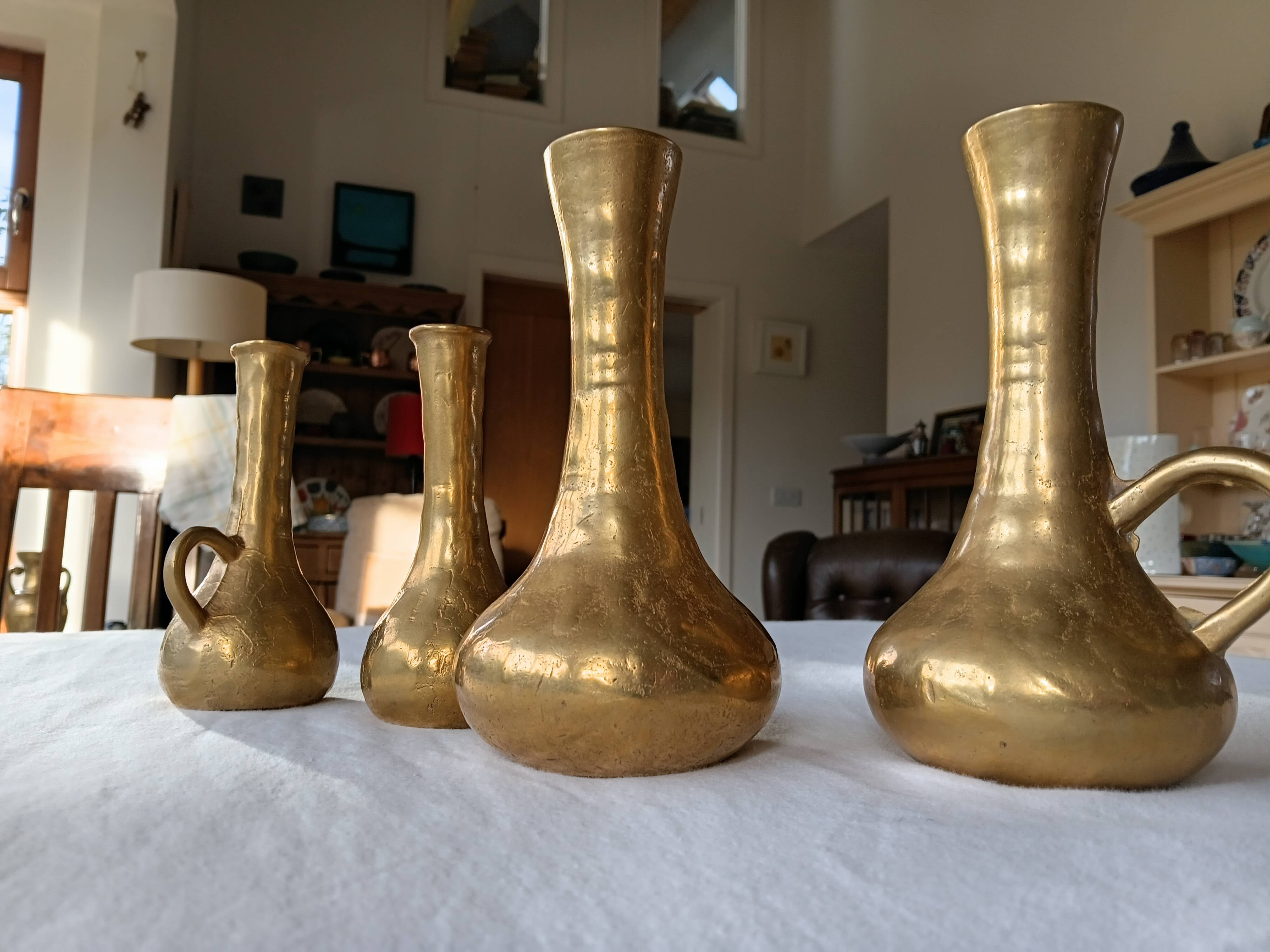 Mid-Century Italian Brutalist Cast Brass Solifleur Vases – Set of 4