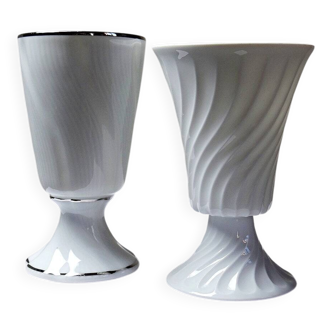 Mismatched pair of Limoges porcelain mazagrans, Haviland & LEC vintage.