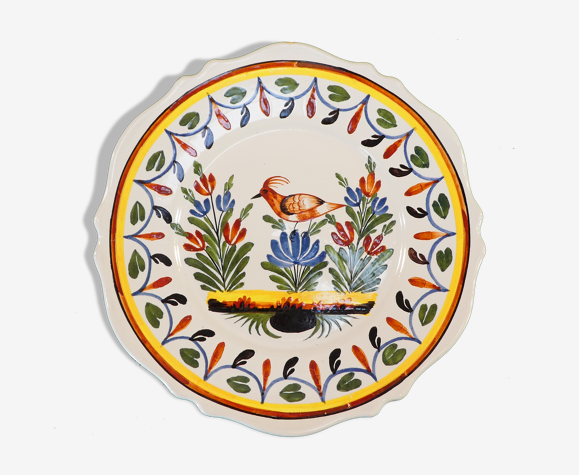 Assiette en faience de Malicorne signé emile tessier decor oiseau