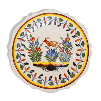 Assiette en faience de Malicorne signé emile tessier decor oiseau