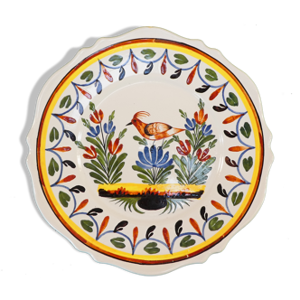 Plate in Faience of MALICORNE signed Emile TESSIER decor bird