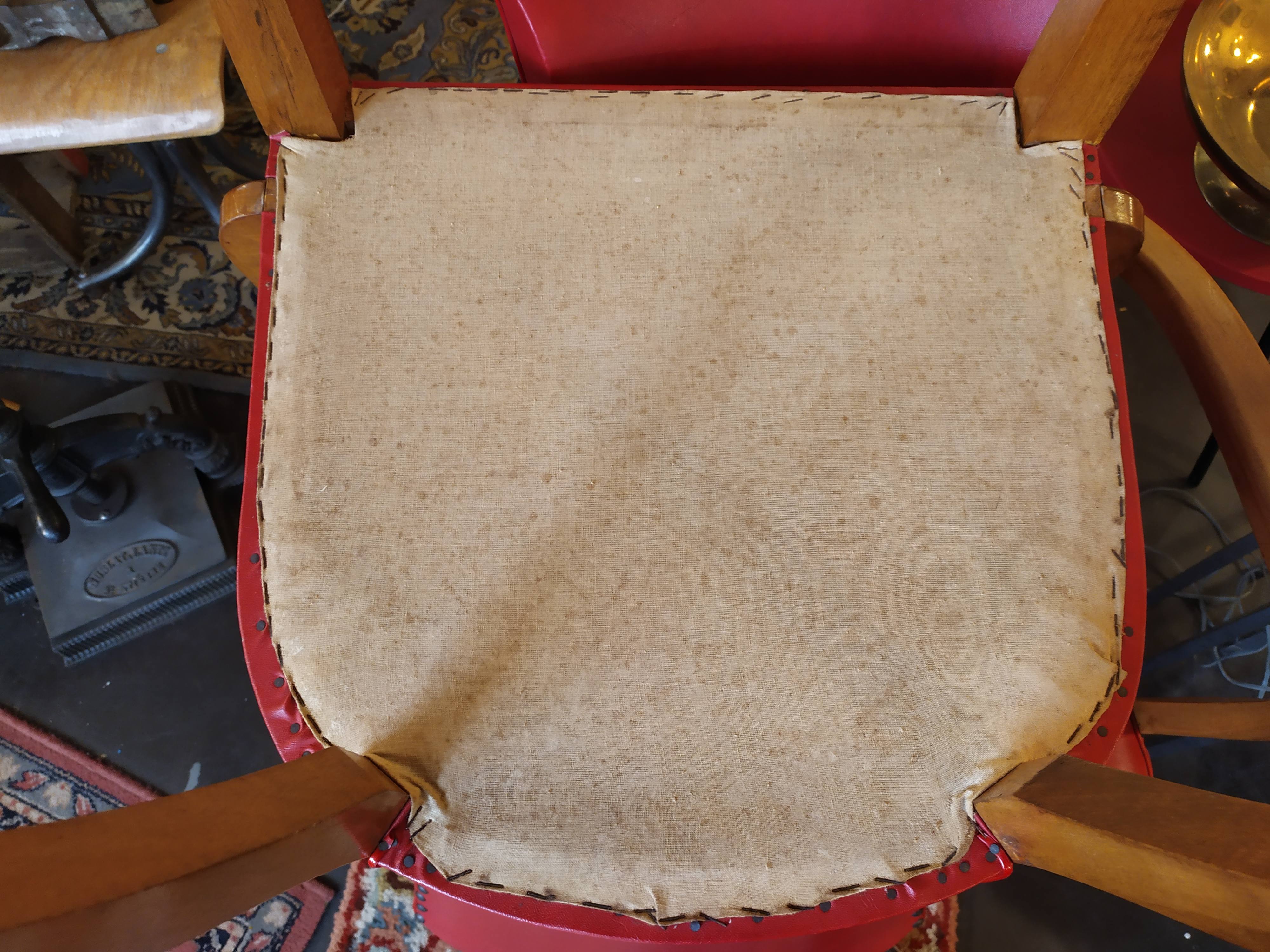 Pair of red vintage bridge armchairs