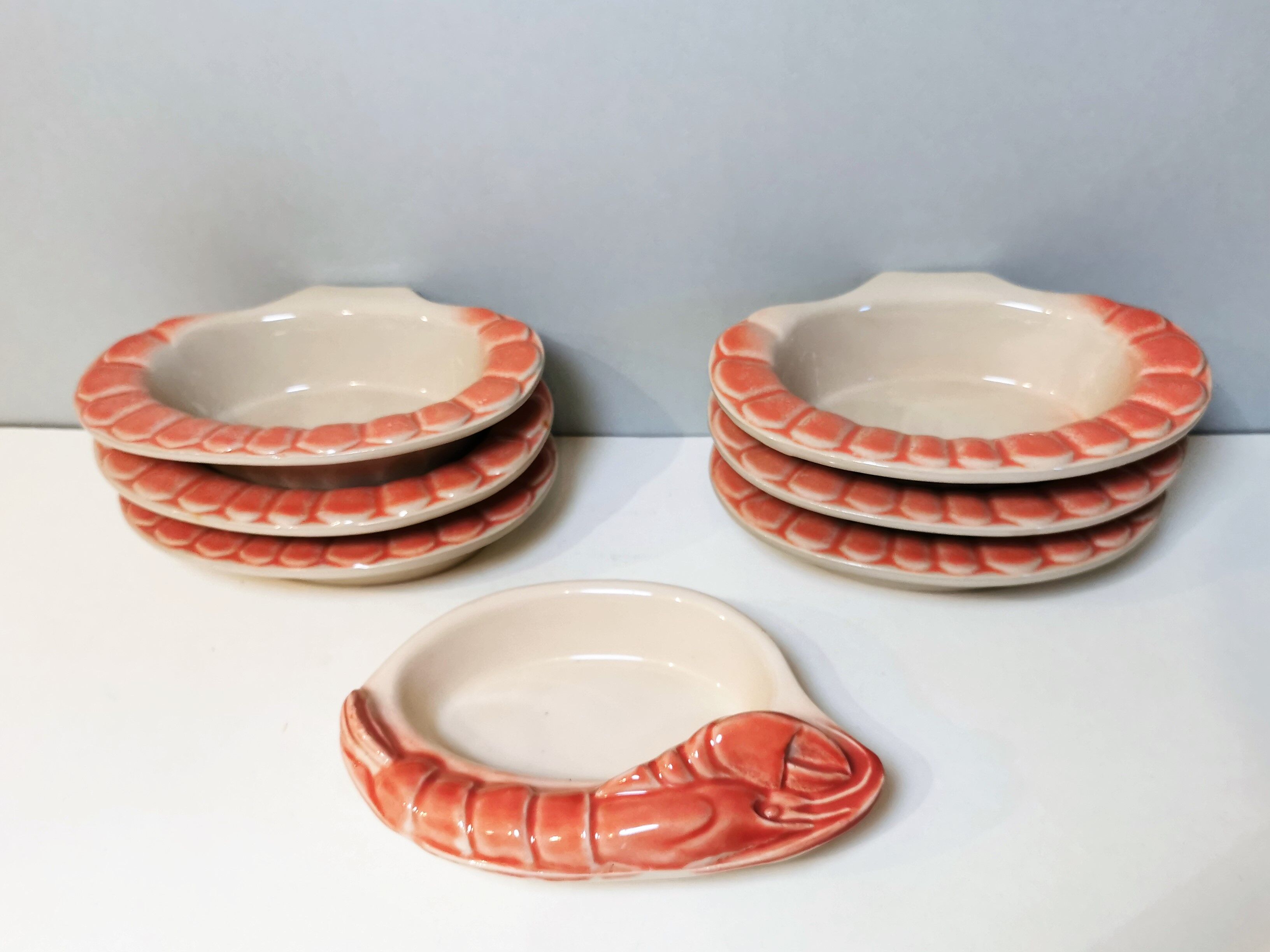 Vintage slip bowls in the shape of a crustacean