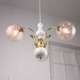 Vintage Italian Golden Ceramic & Glass Chandelier