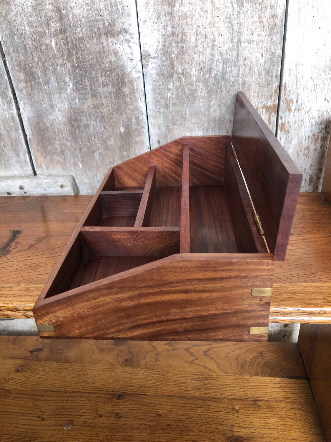 Organisateur De Bureau Bois & Laiton Rangement Style Marine Vintage