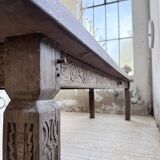 XL farmhouse table in solid oak, brutalist style, 20th century.