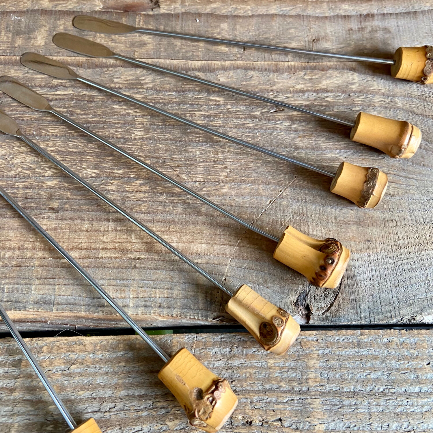 8 bamboo handle cocktail stirrers