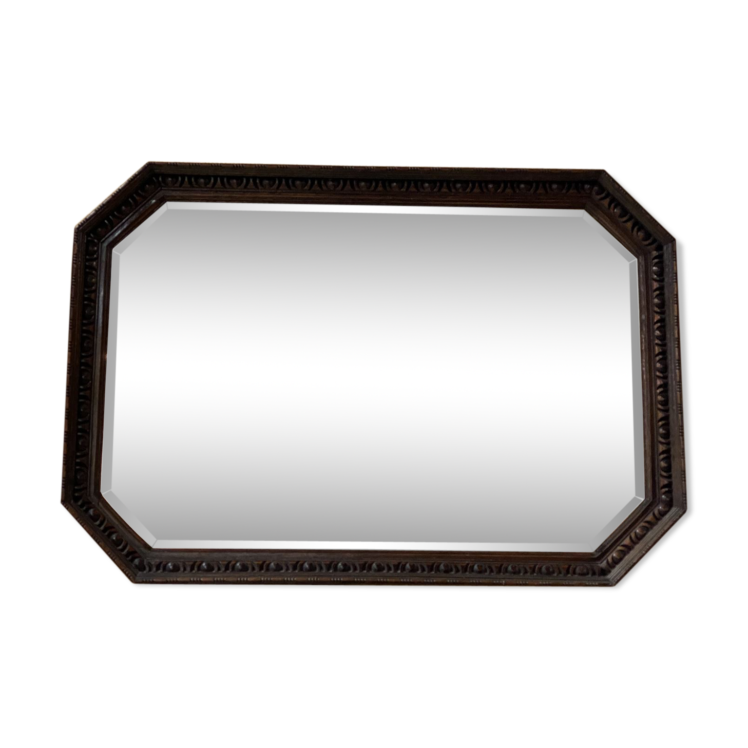 Bevelled English mirror, oak frame, 1930