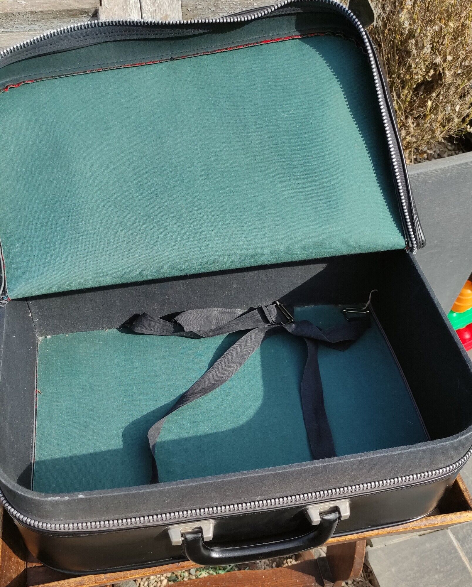 Vintage suitcase in red and skai Scottish fabric