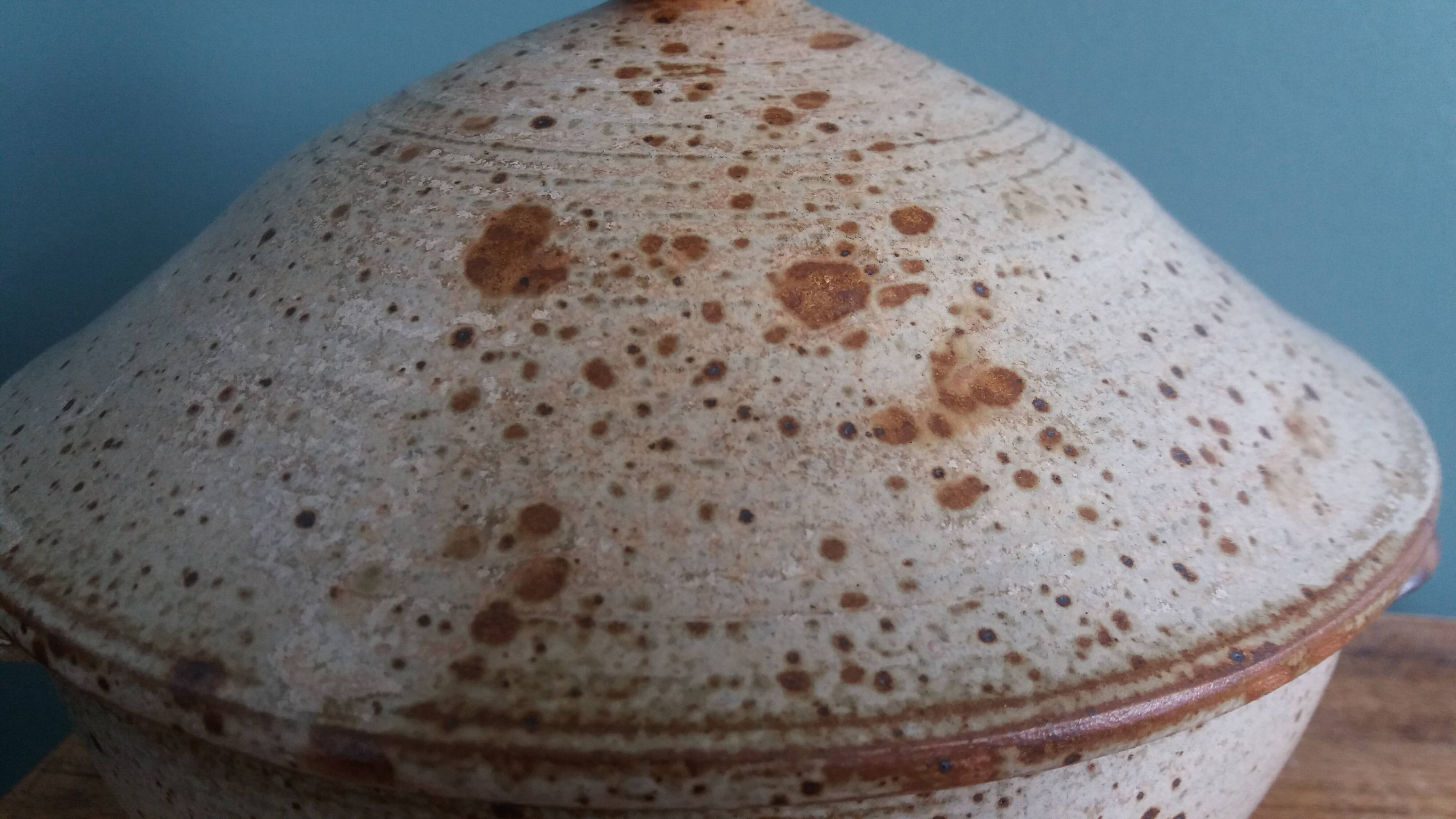 Soup tureen, vegetable dish in Puisaye stoneware signed by Jean-Pierre Prud’homme.