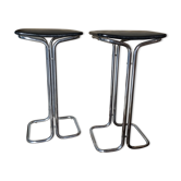 Paire de tabourets de bar vintage skaï et métal chromé 1970