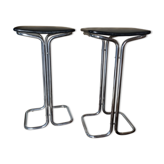 Pair of vintage bar stools skaï and chromed metal 1970