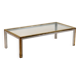 Vintage coffee table in metal, brass and glass, 1970s design.