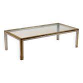 Table basse vintage en métal, laiton et verre, design années 1970