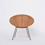 Ensemble de chaises en rotin italien du milieu du siècle avec table d'appoint et porte-revues