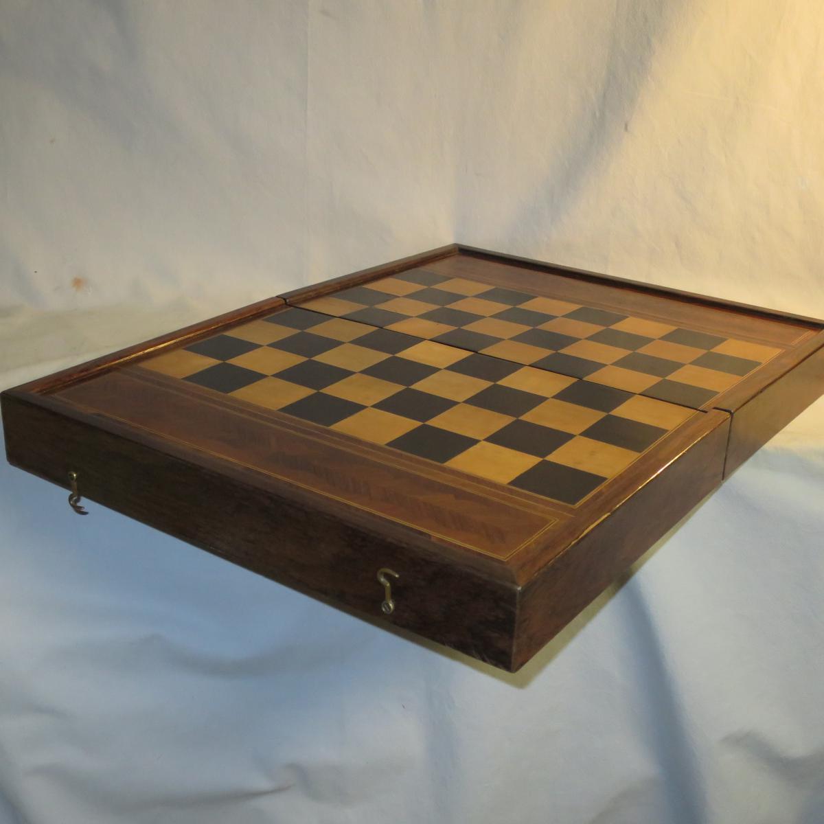 Box game beginning 19th Chess Backgammon in marquetry Cabinet jacquet failure flag