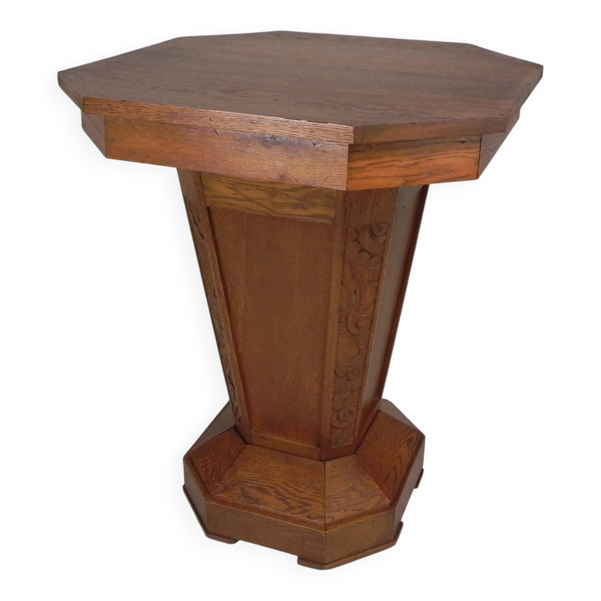 Table d'appoint octogonale Art Déco, chêne, années 1930