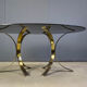Vintage brass oval glass dining table, 1970s