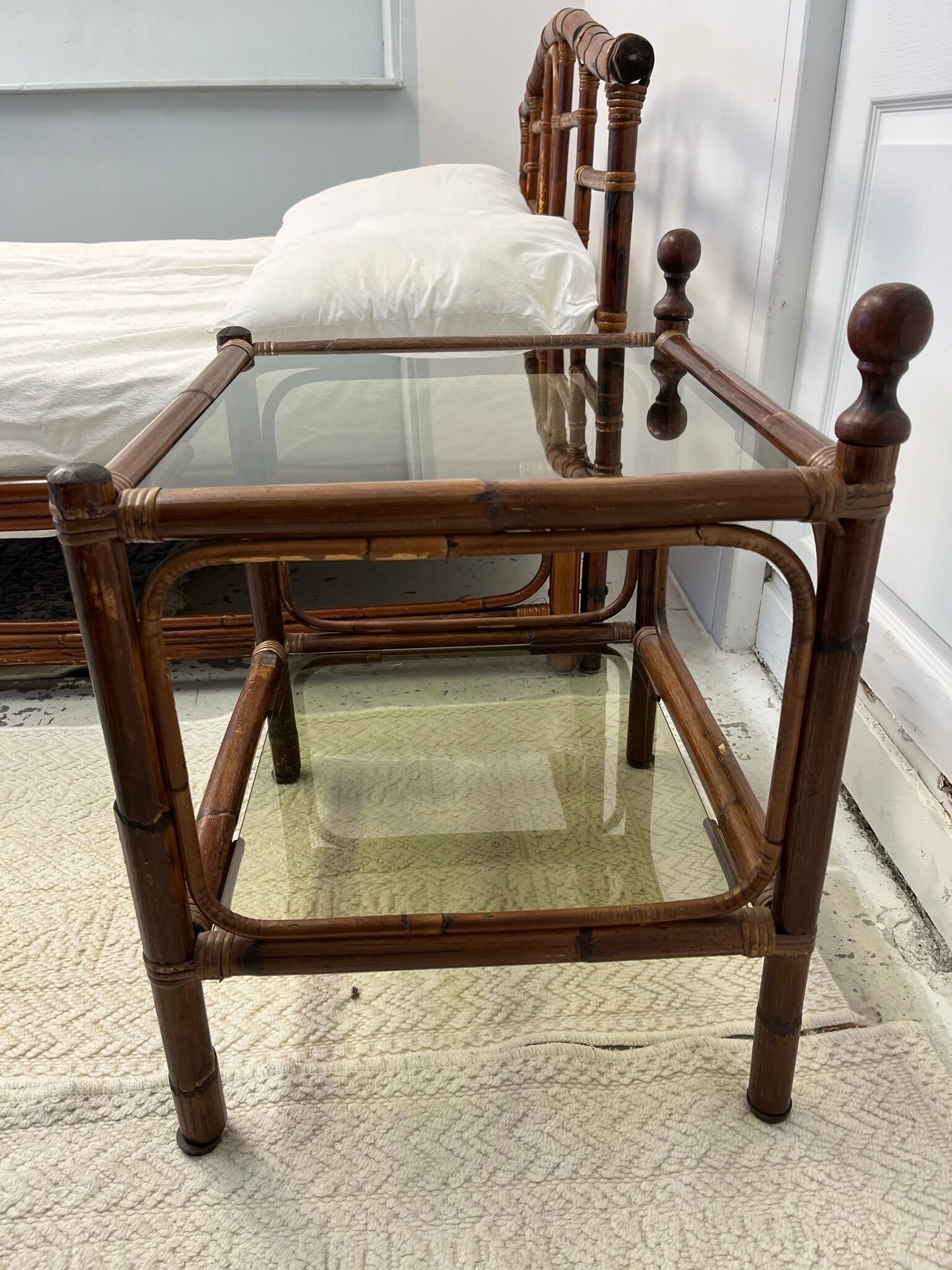 1970s vintage rattan bed