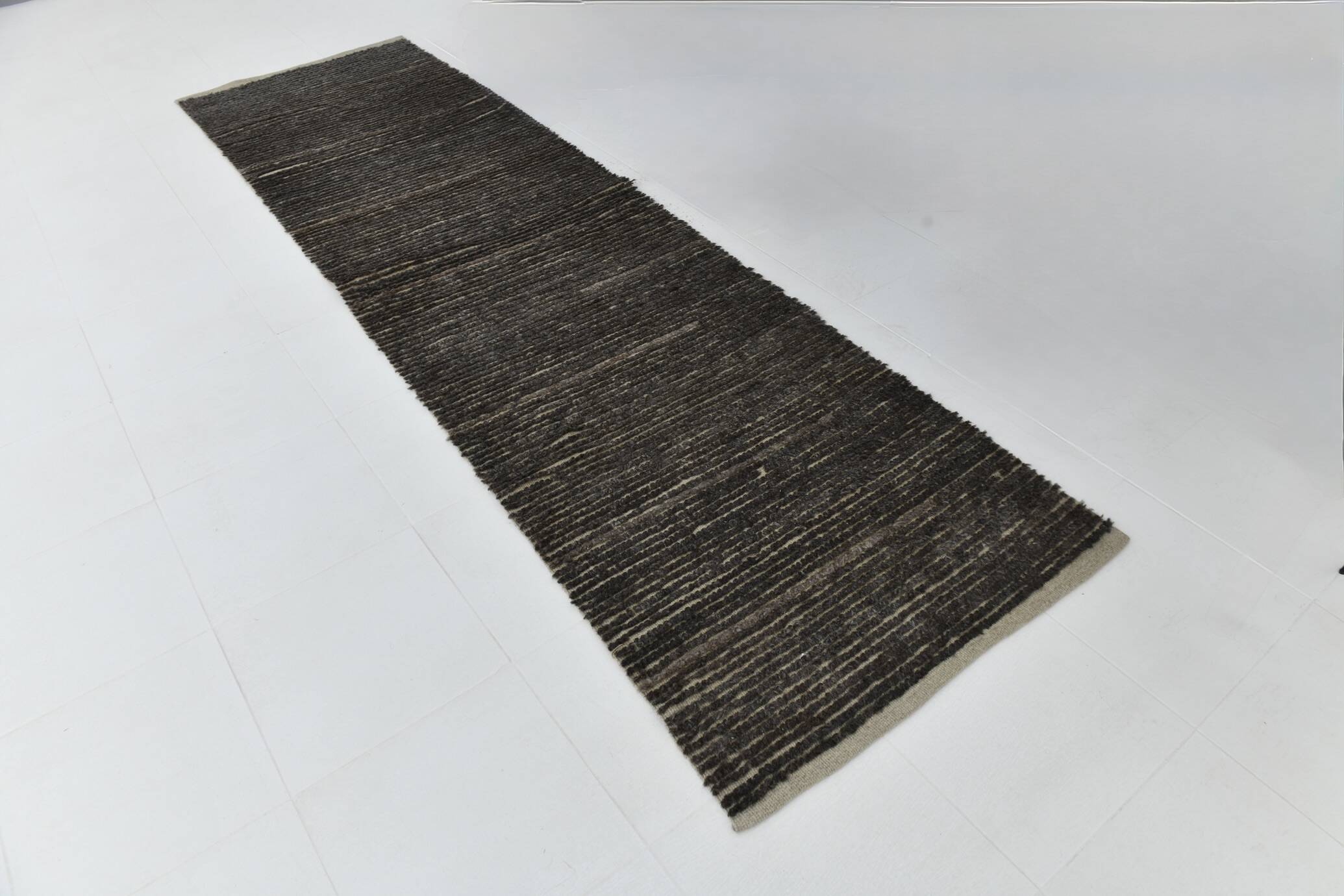 3x11 Vintage Dark Brown Super Soft Kilim Runner Rug, 94x345Cm