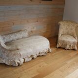 Ensemble méridienne et fauteuil crapaud Napoléon III