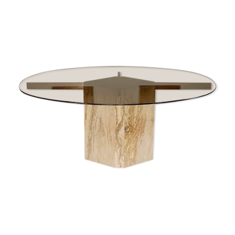 Artedi travertine and smoked glass dining table, vintage 70s